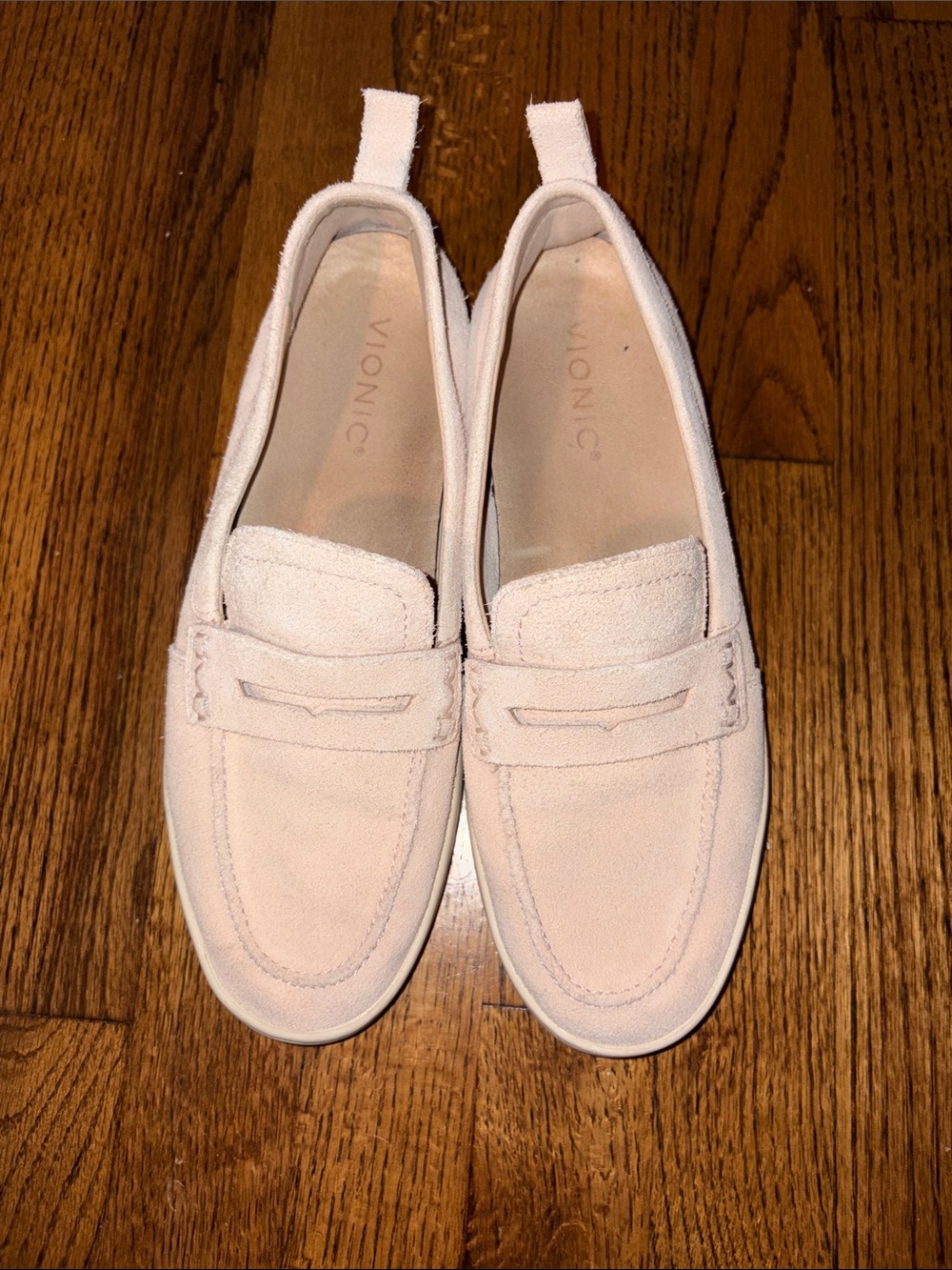 Vionic Pale Pink Suede Penny Loafers